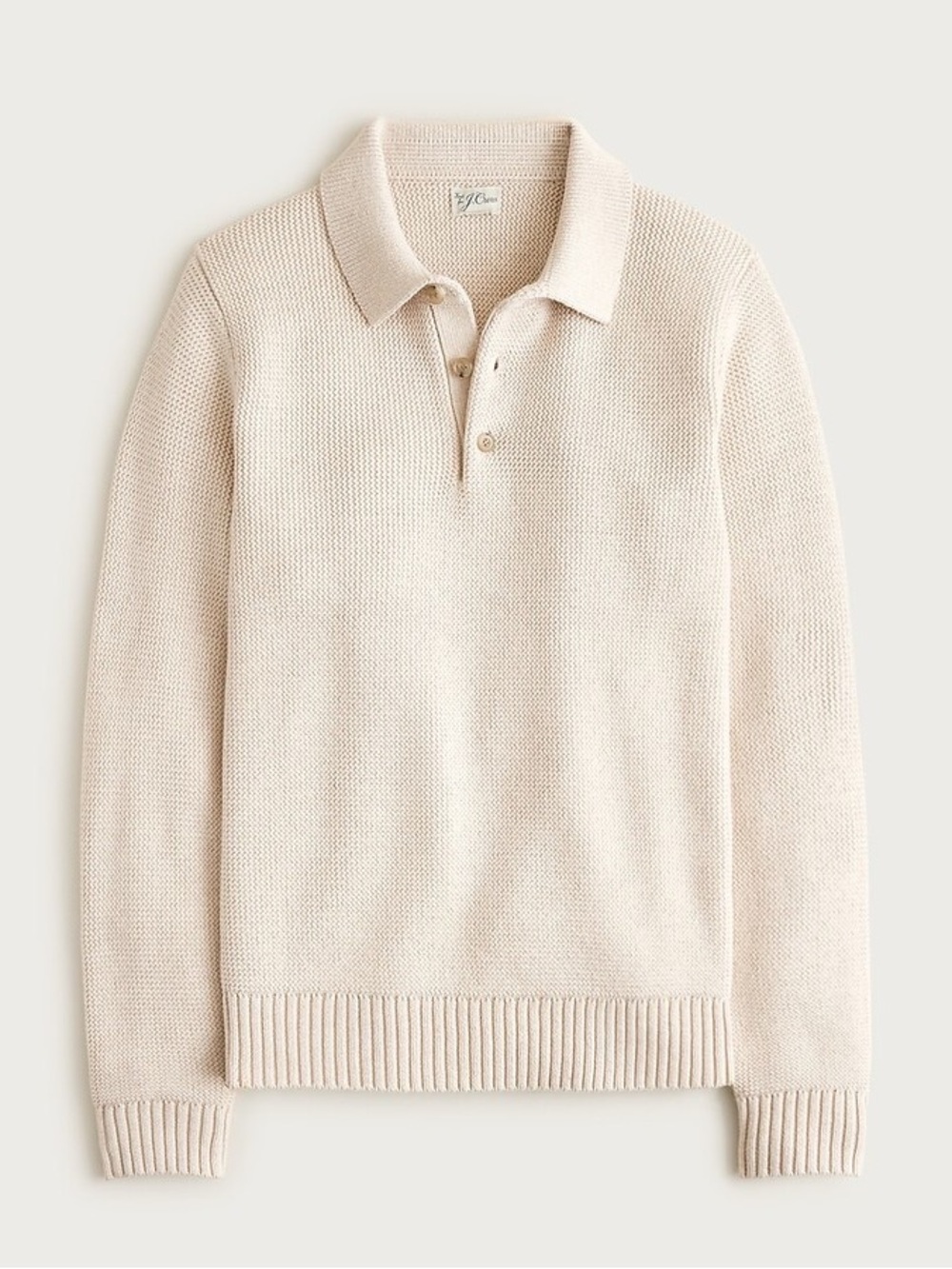 J. CREW Cotton racking-stitch sweater-polo in Heather Oat Size L NWT $138 CO495